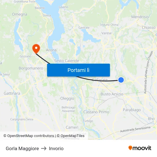 Gorla Maggiore to Invorio map