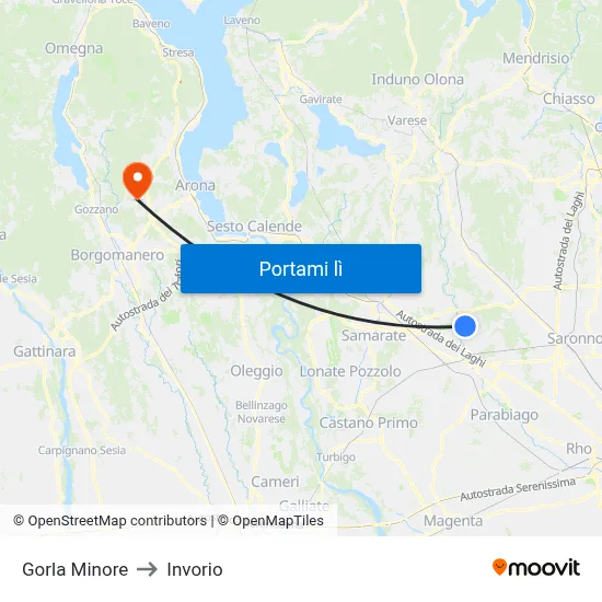 Gorla Minore to Invorio map