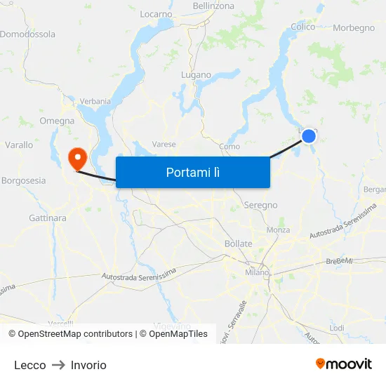 Lecco to Invorio map