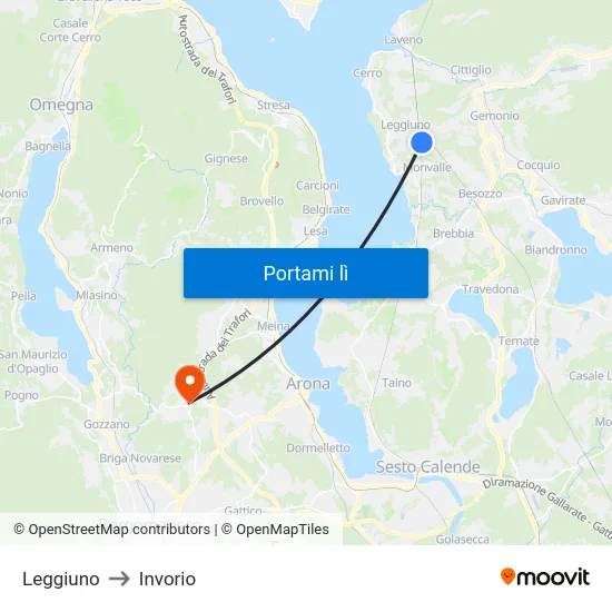 Leggiuno to Invorio map