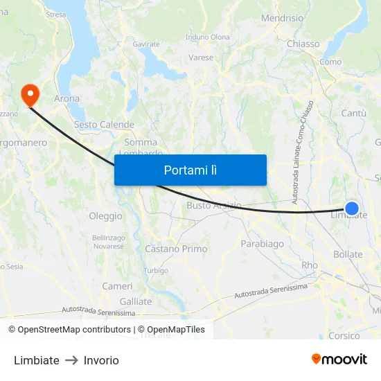 Limbiate to Invorio map