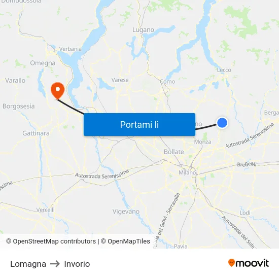 Lomagna to Invorio map