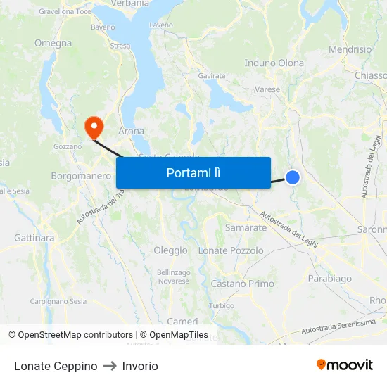 Lonate Ceppino to Invorio map