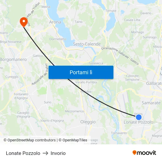 Lonate Pozzolo to Invorio map