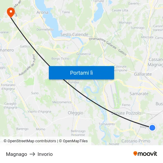 Magnago to Invorio map