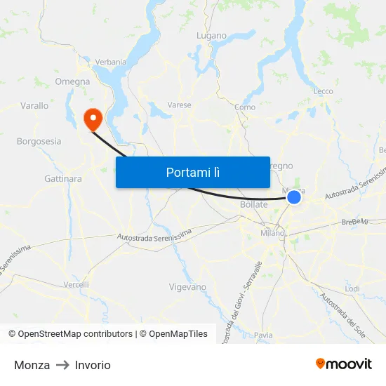 Monza to Invorio map