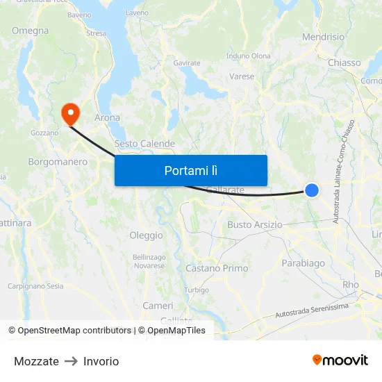 Mozzate to Invorio map