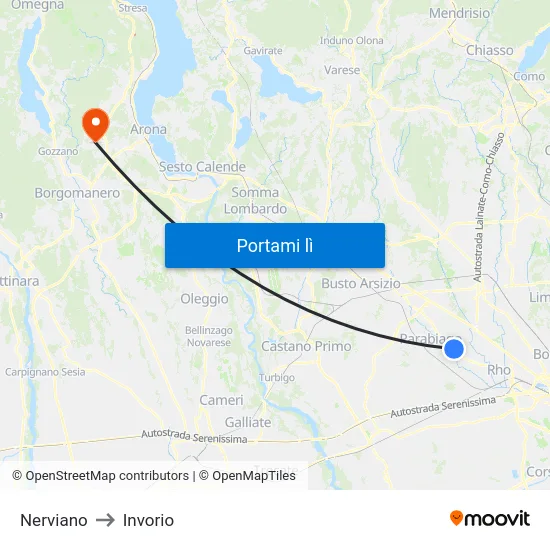 Nerviano to Invorio map