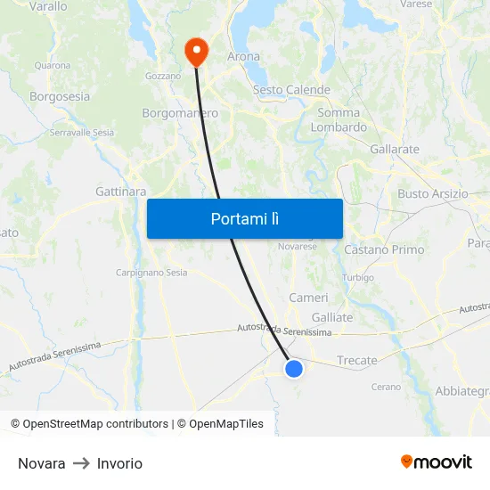 Novara to Invorio map