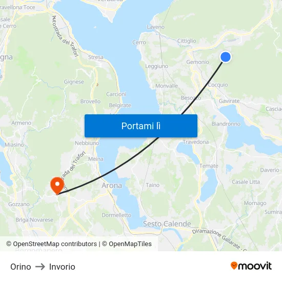 Orino to Invorio map