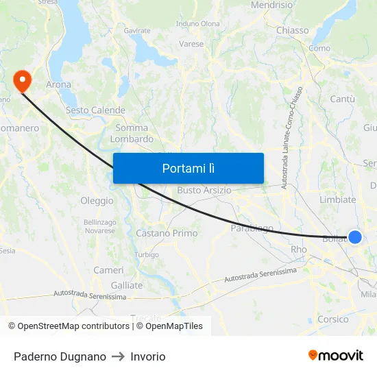 Paderno Dugnano to Invorio map