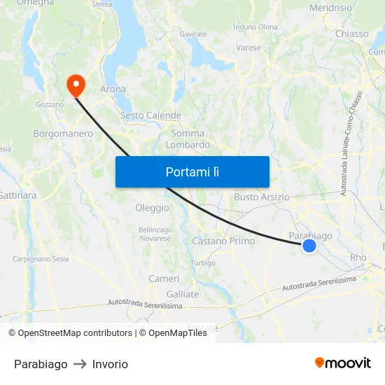 Parabiago to Invorio map