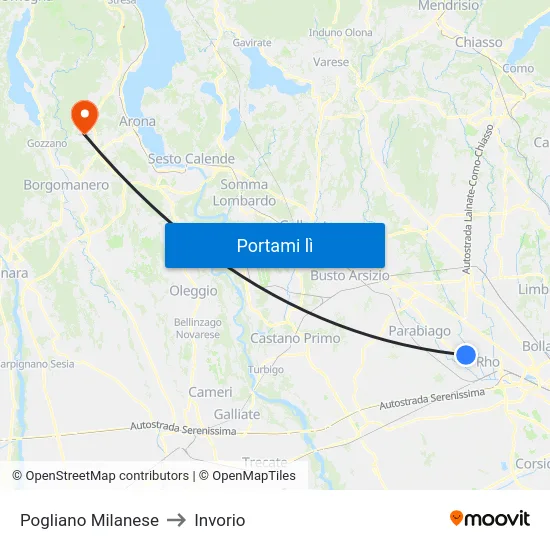 Pogliano Milanese to Invorio map