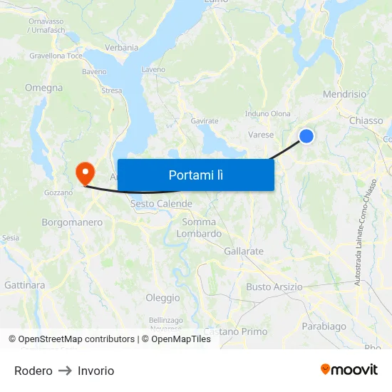 Rodero to Invorio map