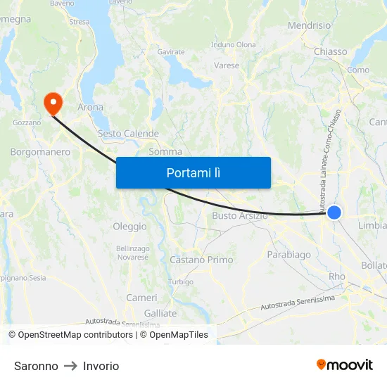 Saronno to Invorio map