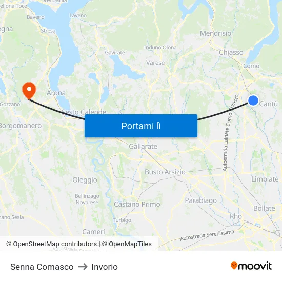Senna Comasco to Invorio map