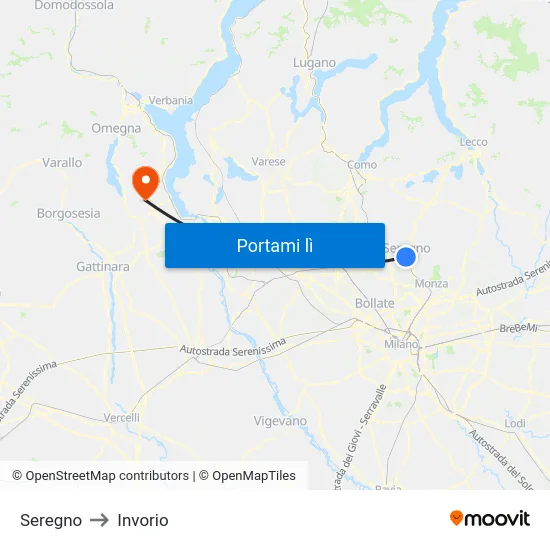 Seregno to Invorio map