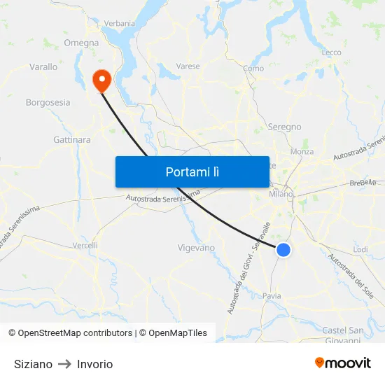 Siziano to Invorio map