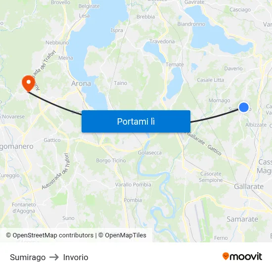 Sumirago to Invorio map