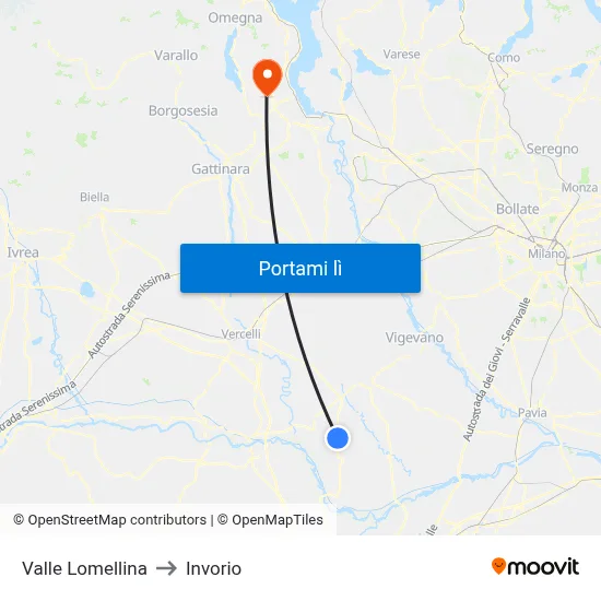 Valle Lomellina to Invorio map