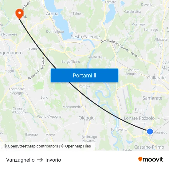 Vanzaghello to Invorio map