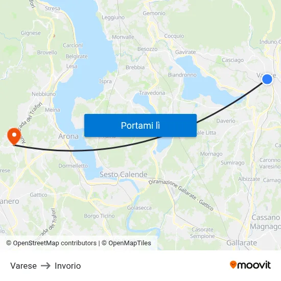Varese to Invorio map