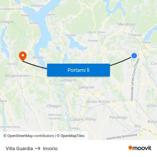 Villa Guardia to Invorio map