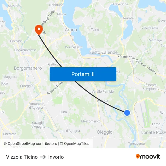 Vizzola Ticino to Invorio map