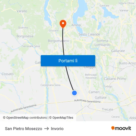 San Pietro Mosezzo to Invorio map