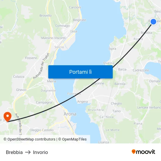 Brebbia to Invorio map