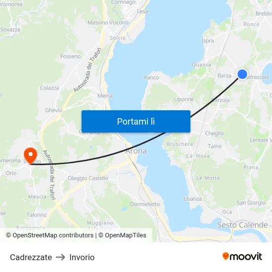 Cadrezzate to Invorio map