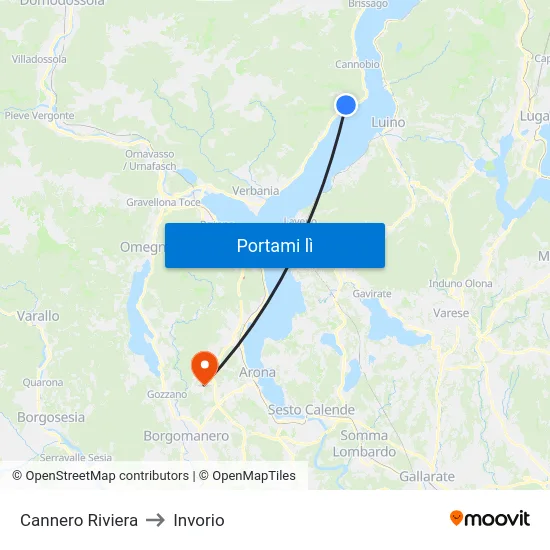 Cannero Riviera to Invorio map