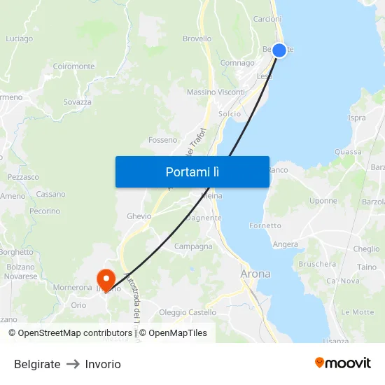 Belgirate to Invorio map