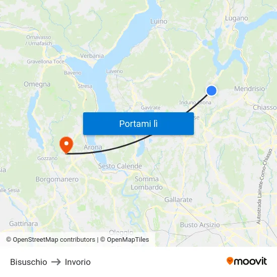 Bisuschio to Invorio map