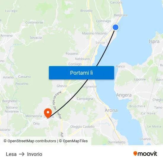 Lesa to Invorio map