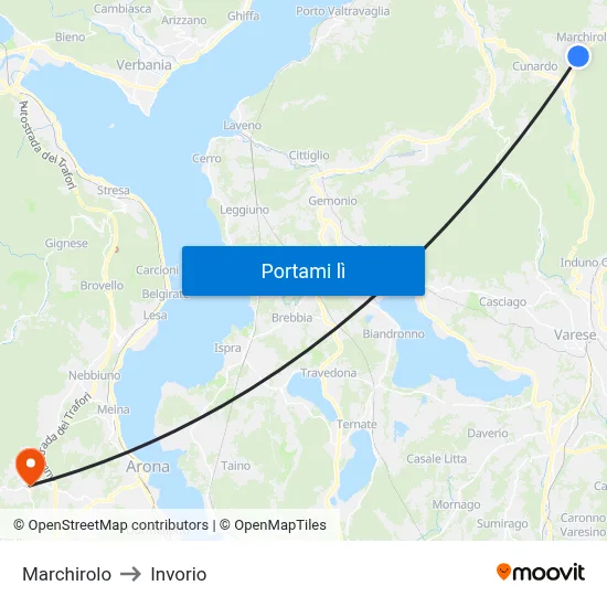 Marchirolo to Invorio map