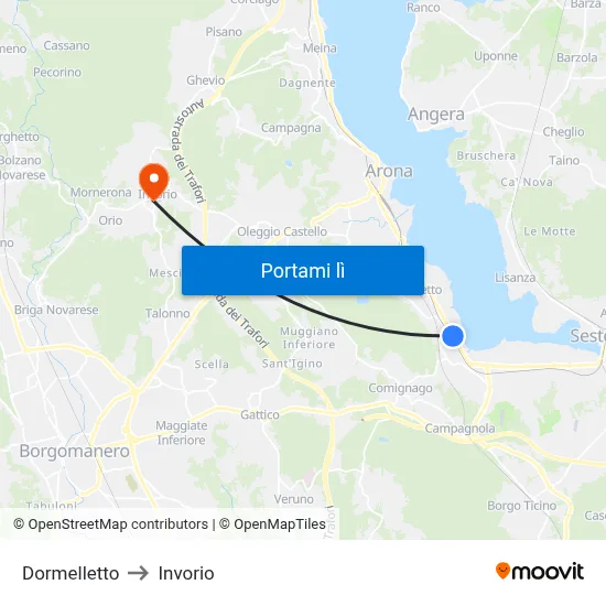 Dormelletto to Invorio map