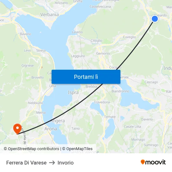 Ferrera Di Varese to Invorio map