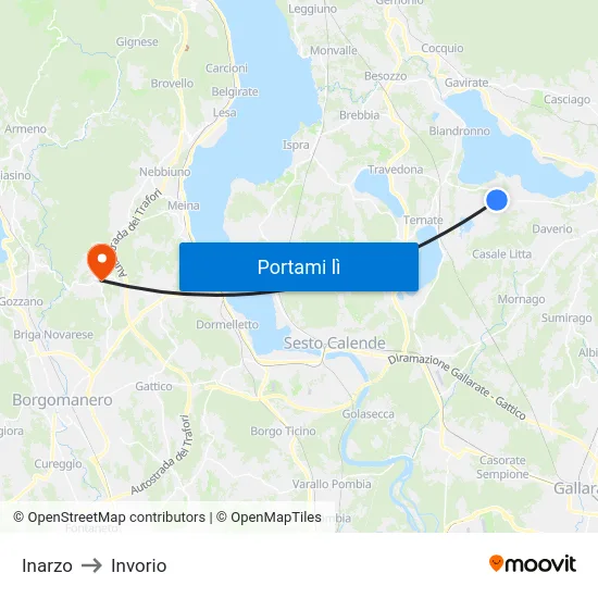 Inarzo to Invorio map