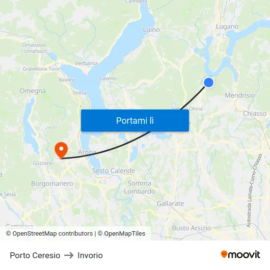 Porto Ceresio to Invorio map