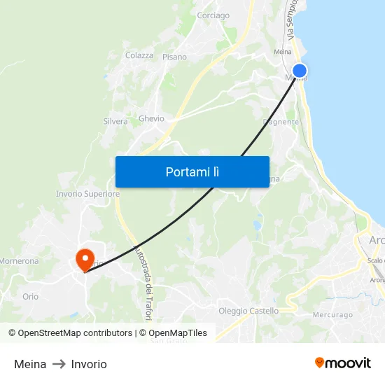 Meina to Invorio map