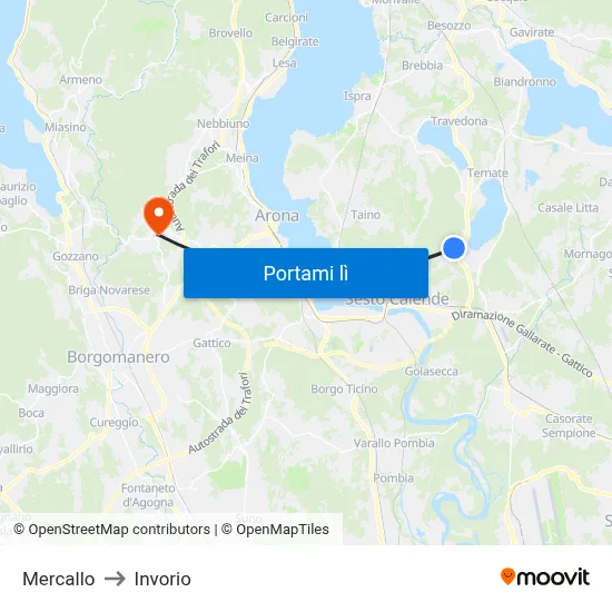 Mercallo to Invorio map