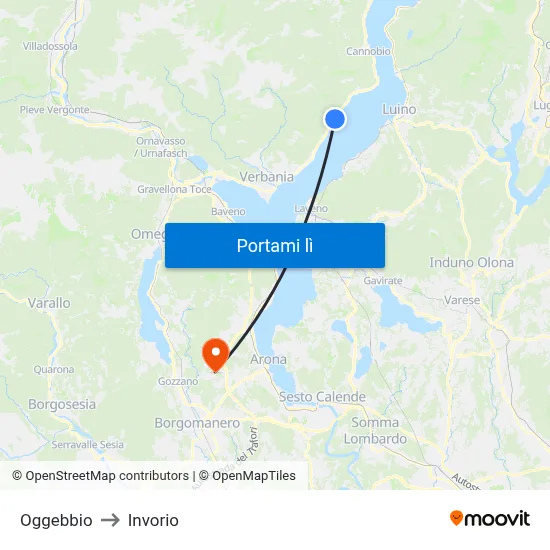 Oggebbio to Invorio map