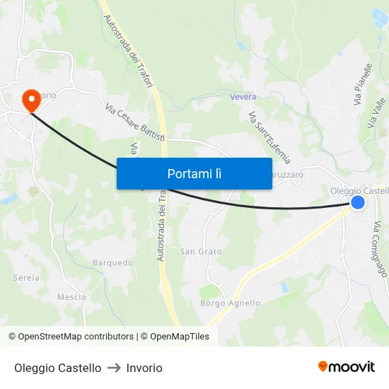 Oleggio Castello to Invorio map