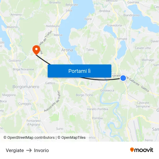 Vergiate to Invorio map