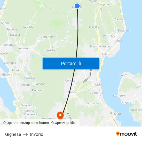 Gignese to Invorio map