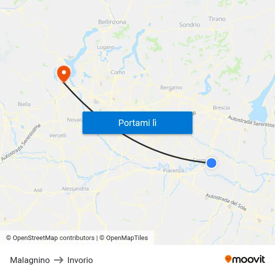 Malagnino to Invorio map