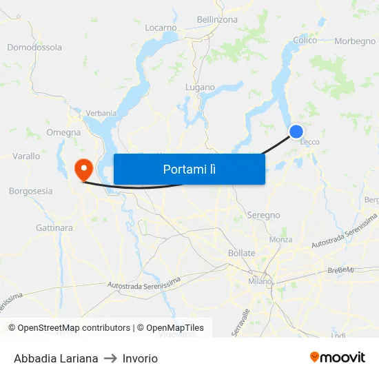 Abbadia Lariana to Invorio map