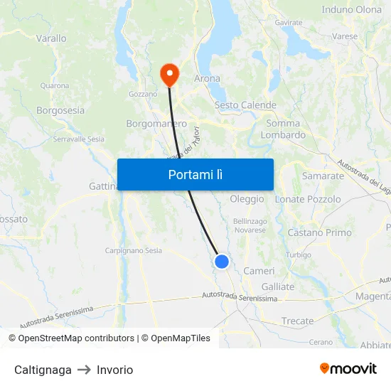 Caltignaga to Invorio map