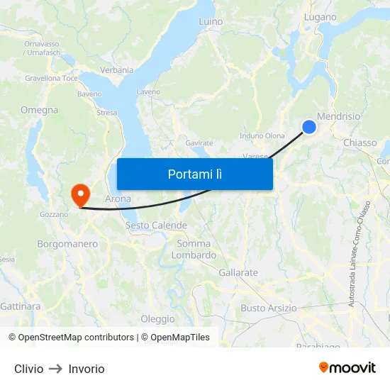 Clivio to Invorio map
